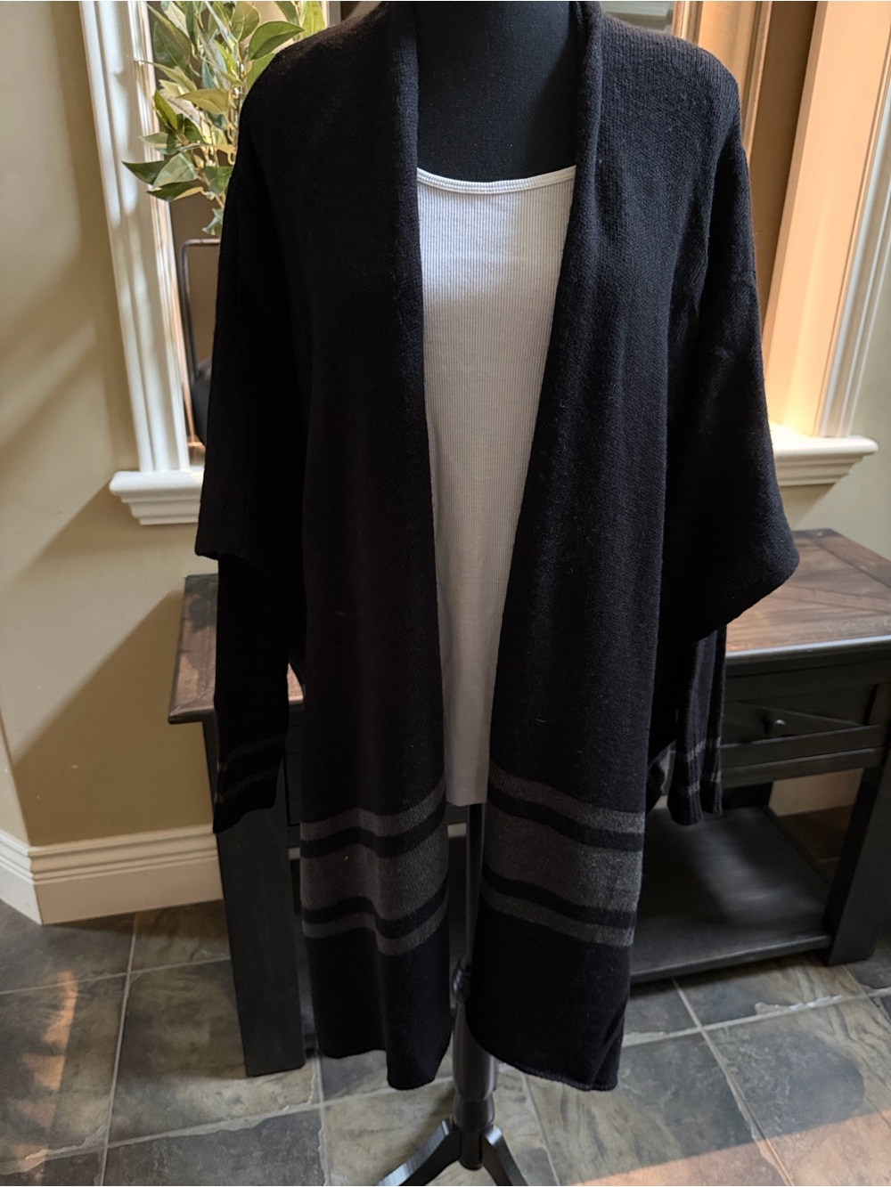 Beacon Cove Striped Draped Sleeved Poncho Wrap Cardigan